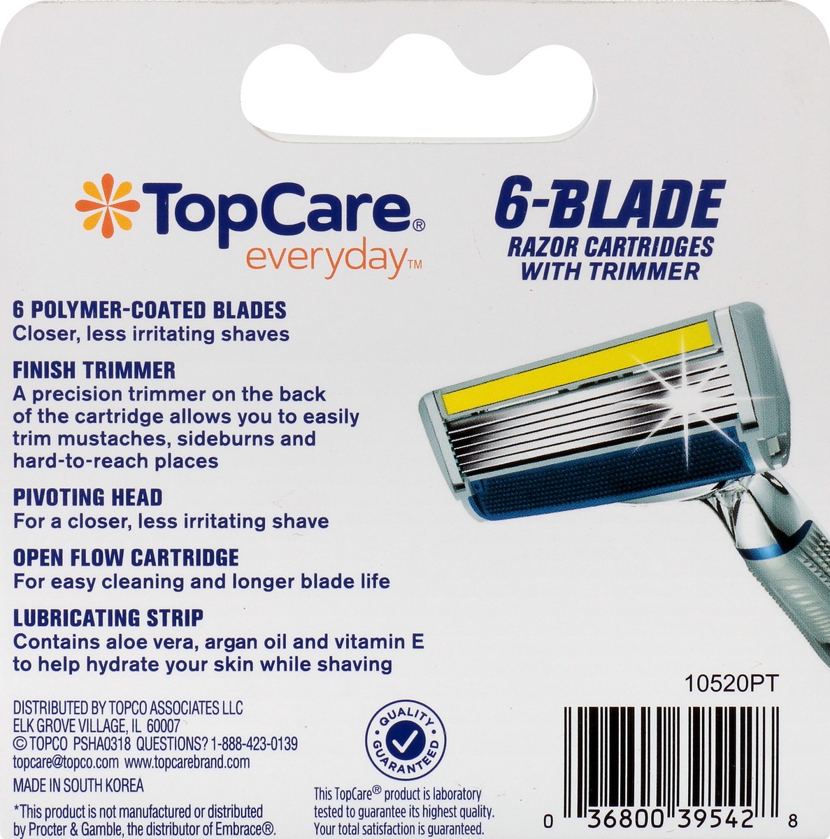 slide 3 of 8, TopCare Men's 6-Blade Cartridges with Trimmer, 4 ct