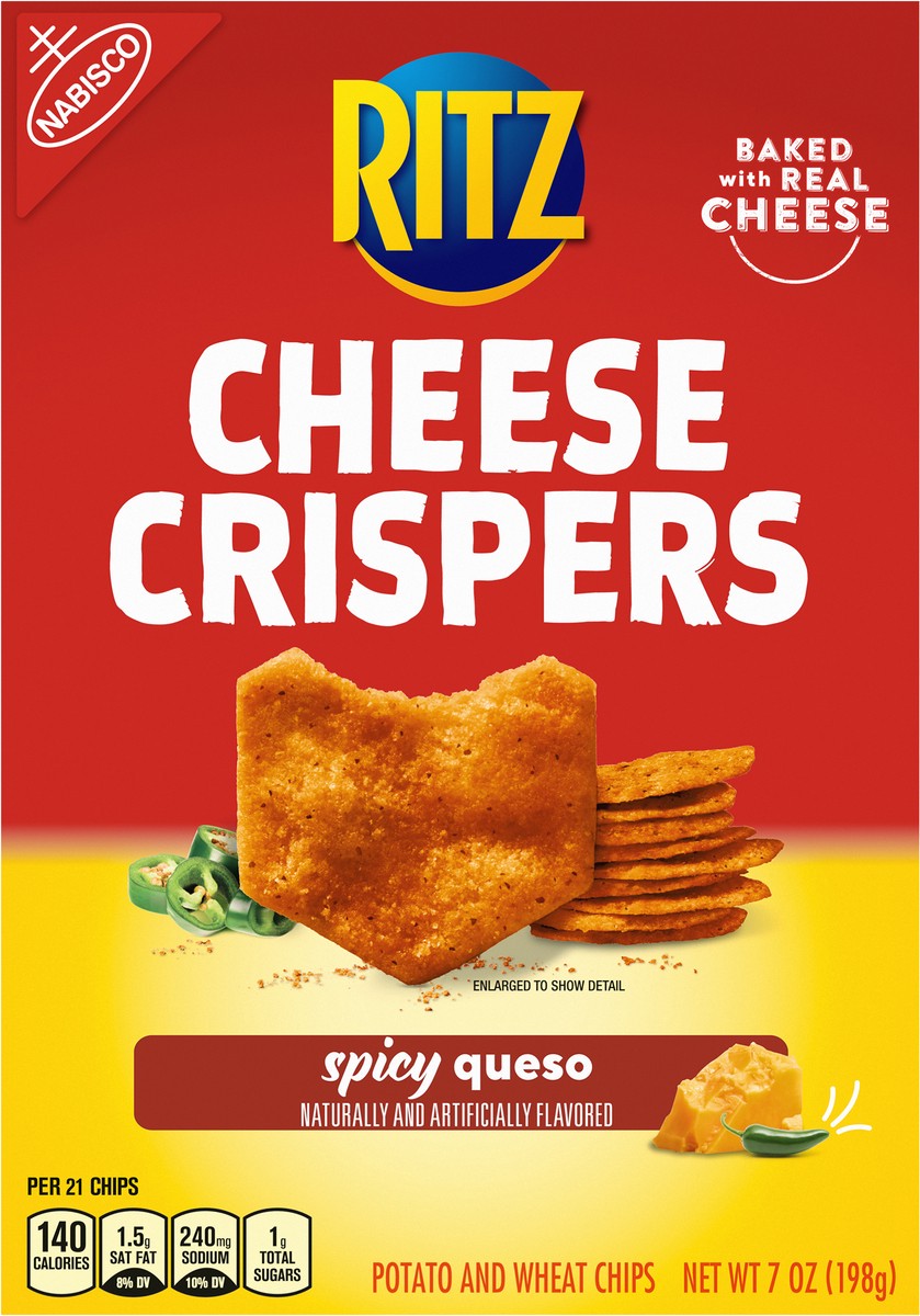 slide 8 of 9, RITZ Cheese Crispers Spicy Queso Baked Chips, 7 oz, 7 oz