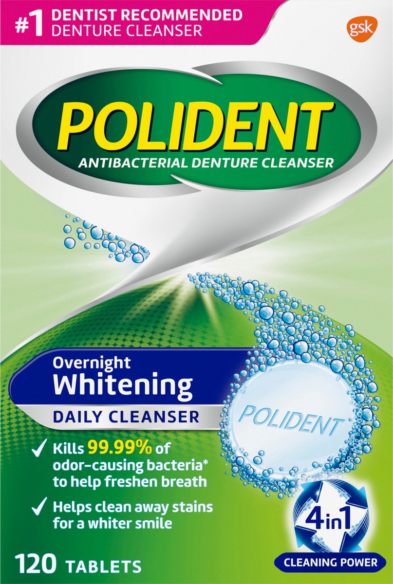 slide 5 of 8, Polident Denture Cleaner Overnight Tablets - 120ct, 120 ct