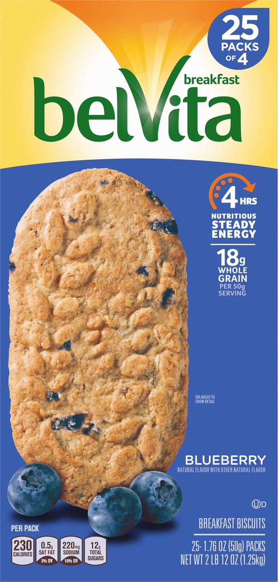 slide 12 of 14, belVita Blueberry Breakfast Biscuits, 25 Packs (4 Biscuits Per Pack), 44 oz