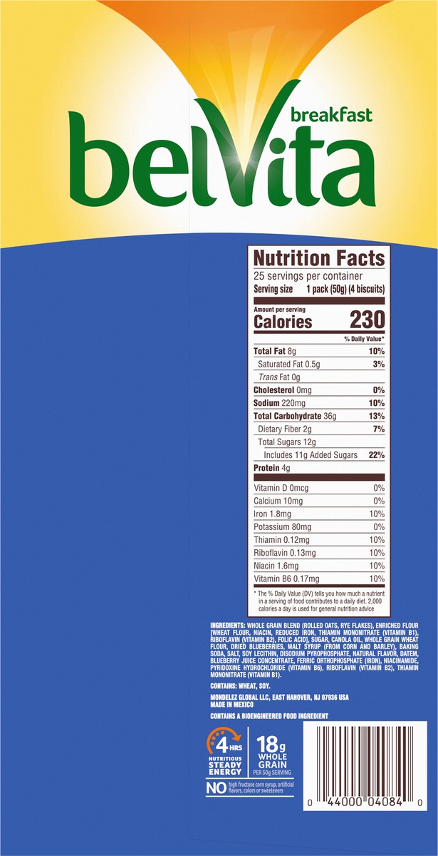 slide 13 of 14, belVita Blueberry Breakfast Biscuits, 25 Packs (4 Biscuits Per Pack), 44 oz