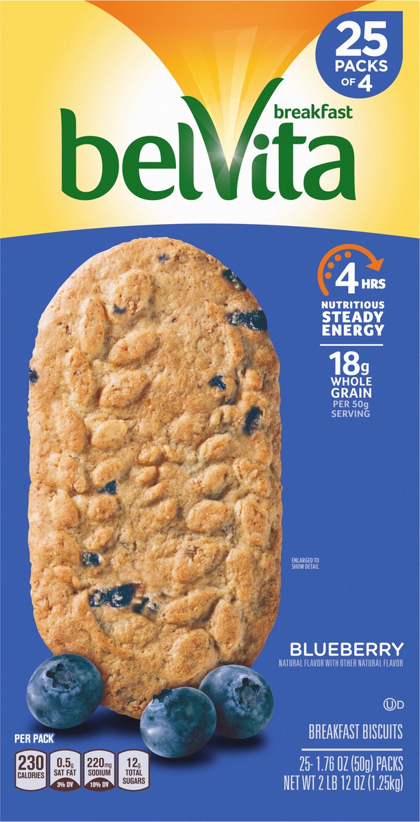 slide 14 of 14, belVita Blueberry Breakfast Biscuits, 25 Packs (4 Biscuits Per Pack), 44 oz