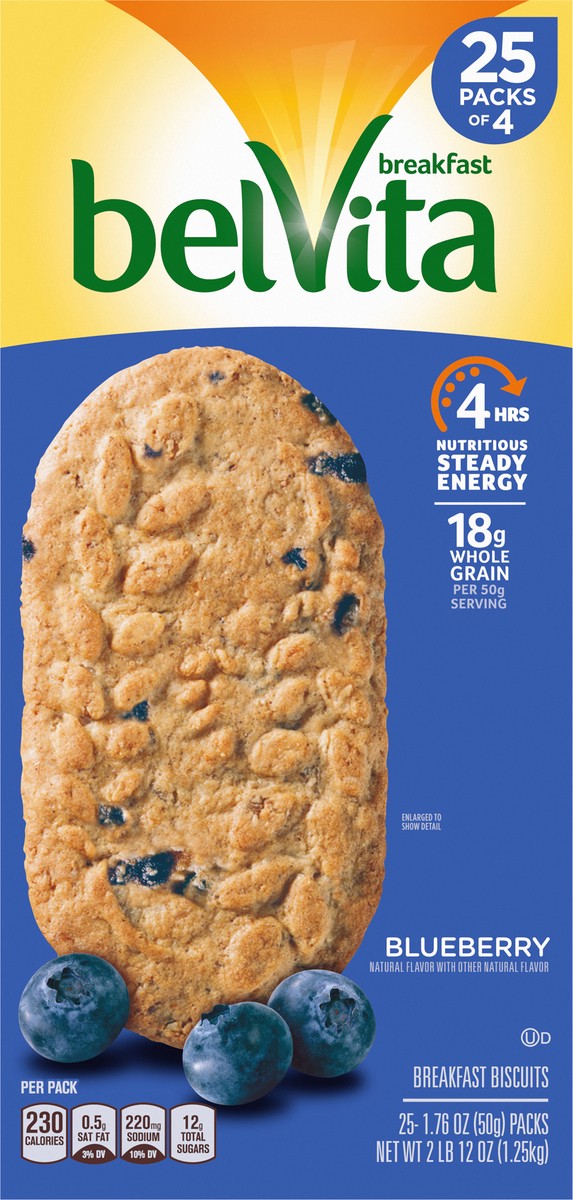 slide 10 of 14, belVita Blueberry Breakfast Biscuits, 25 Packs (4 Biscuits Per Pack), 44 oz