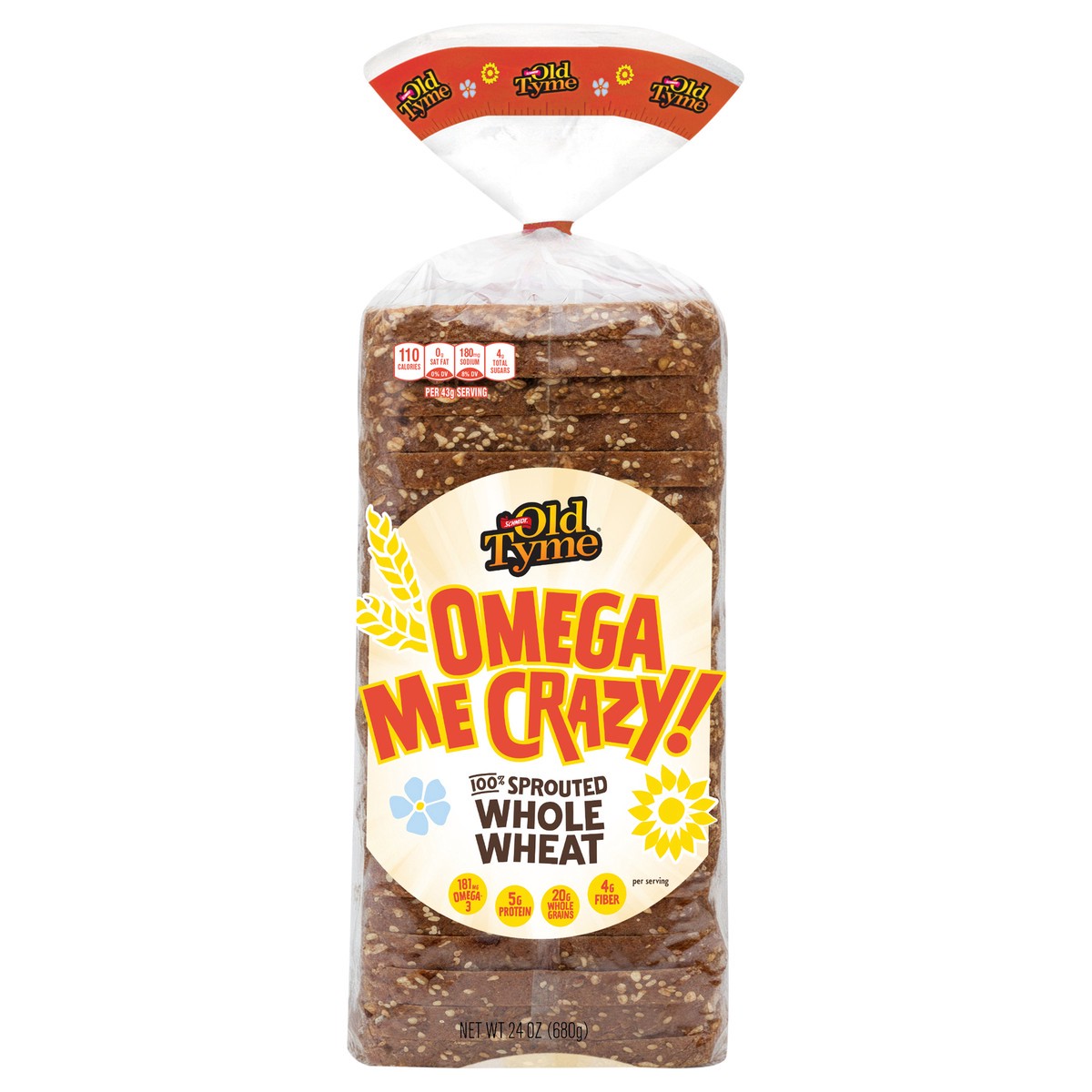slide 1 of 13, Schmidt's Old Tyme Omega Me Crazy! 100% Sprouted Whole Wheat Bread Loaf - 24 oz, High Fiber, 110 Calories per Serving, Brown, 24 oz