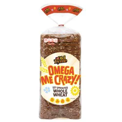 Schmidt's Old Tyme Omega Me Crazy! 100% Sprouted Whole Wheat Bread Loaf - 24 oz, High Fiber, 110 Calories per Serving, Brown