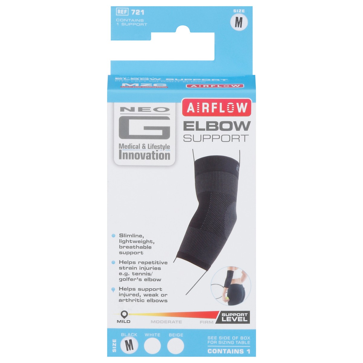slide 10 of 13, Neo G Airflow Black Mild Elbow Support Size M 1 ea, 1 ct