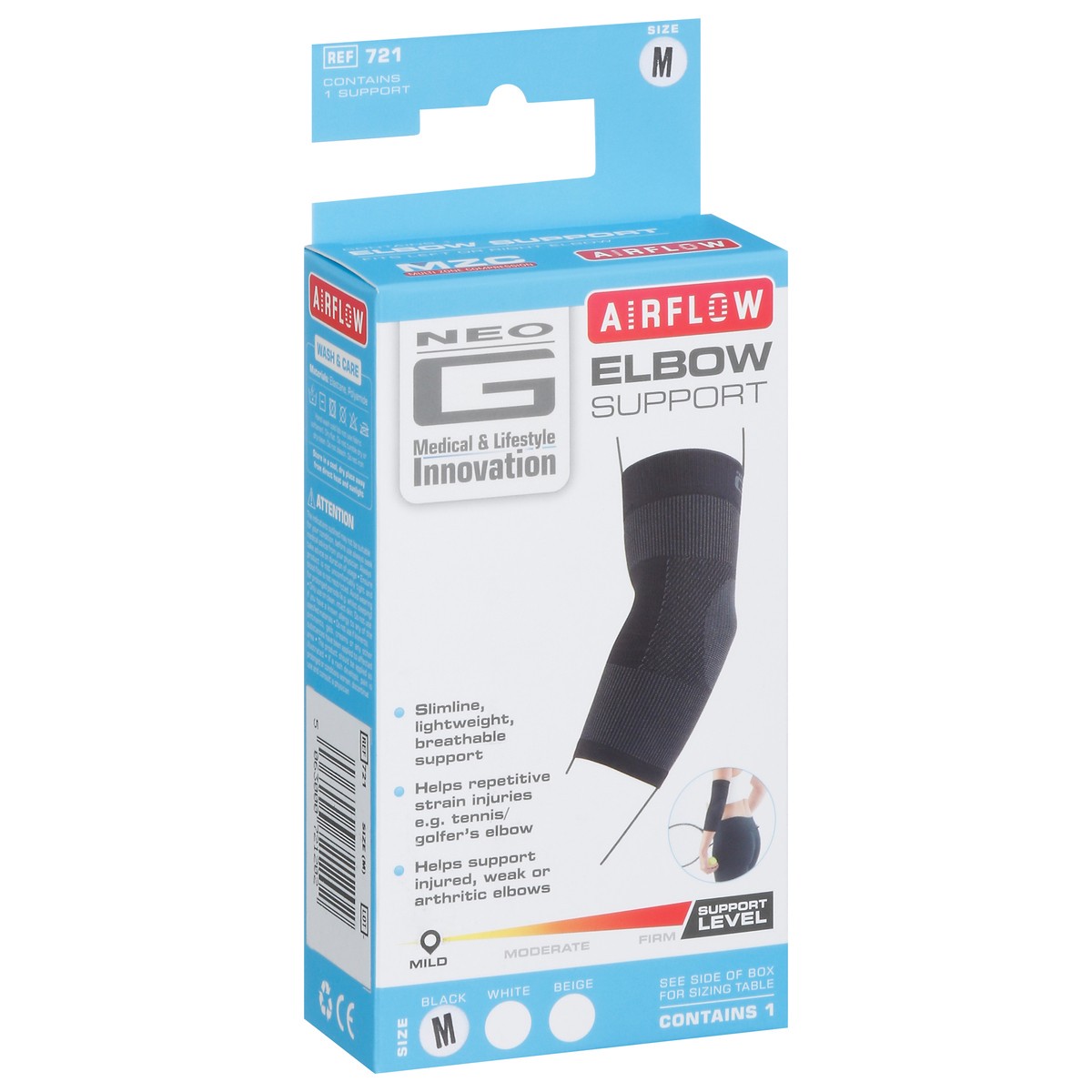 slide 13 of 13, Neo G Airflow Black Mild Elbow Support Size M 1 ea, 1 ct