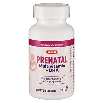 slide 1 of 1, H-E-B Prenatal Multivitamin + DHA Softgels, 90 ct