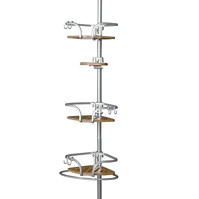 slide 1 of 4, Titan NeverRust Aluminum/Bamboo Tension Pole Shower Caddy, 1 ct