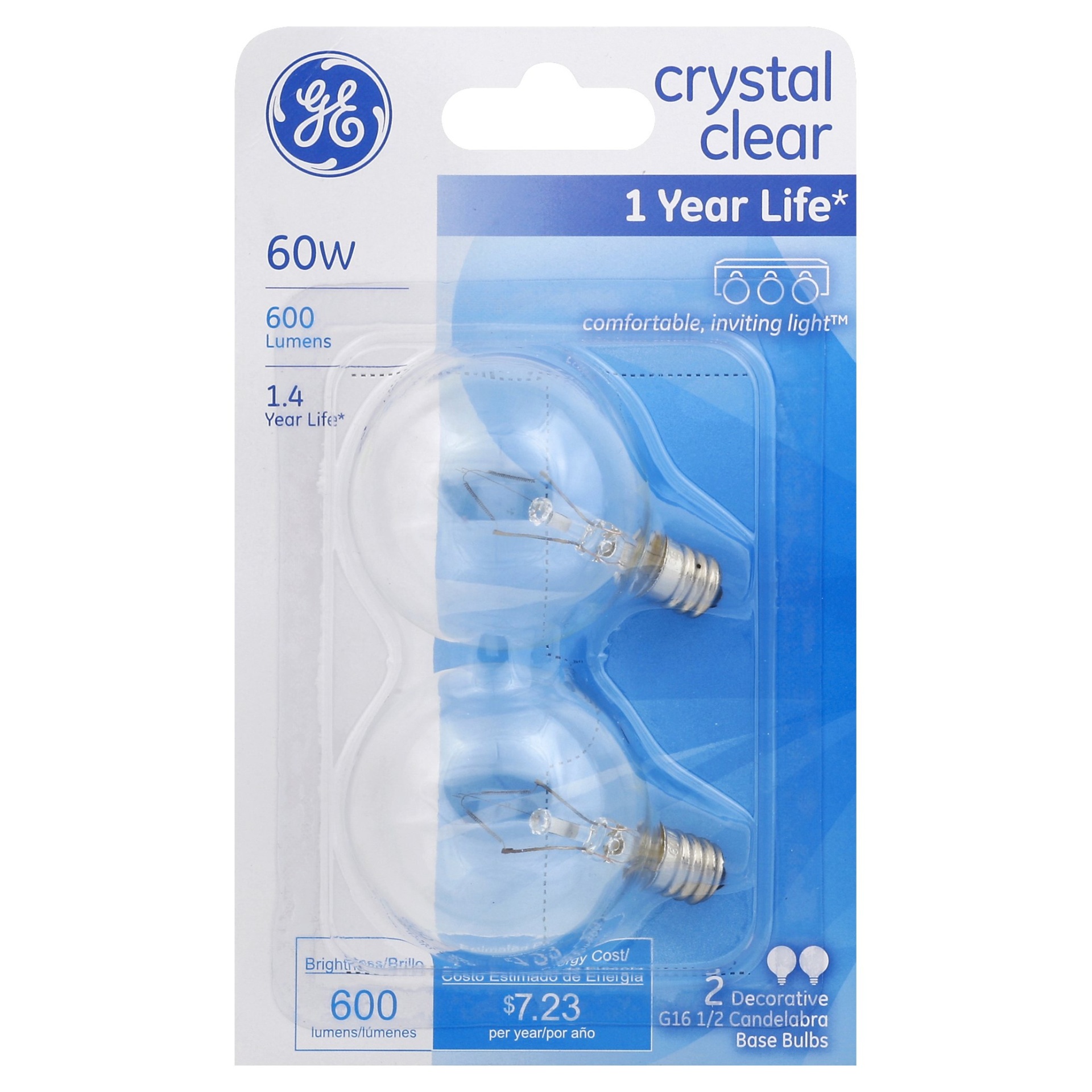 slide 1 of 1, Ge Crystal Clear 60 Watt Bulbs, 2 ct