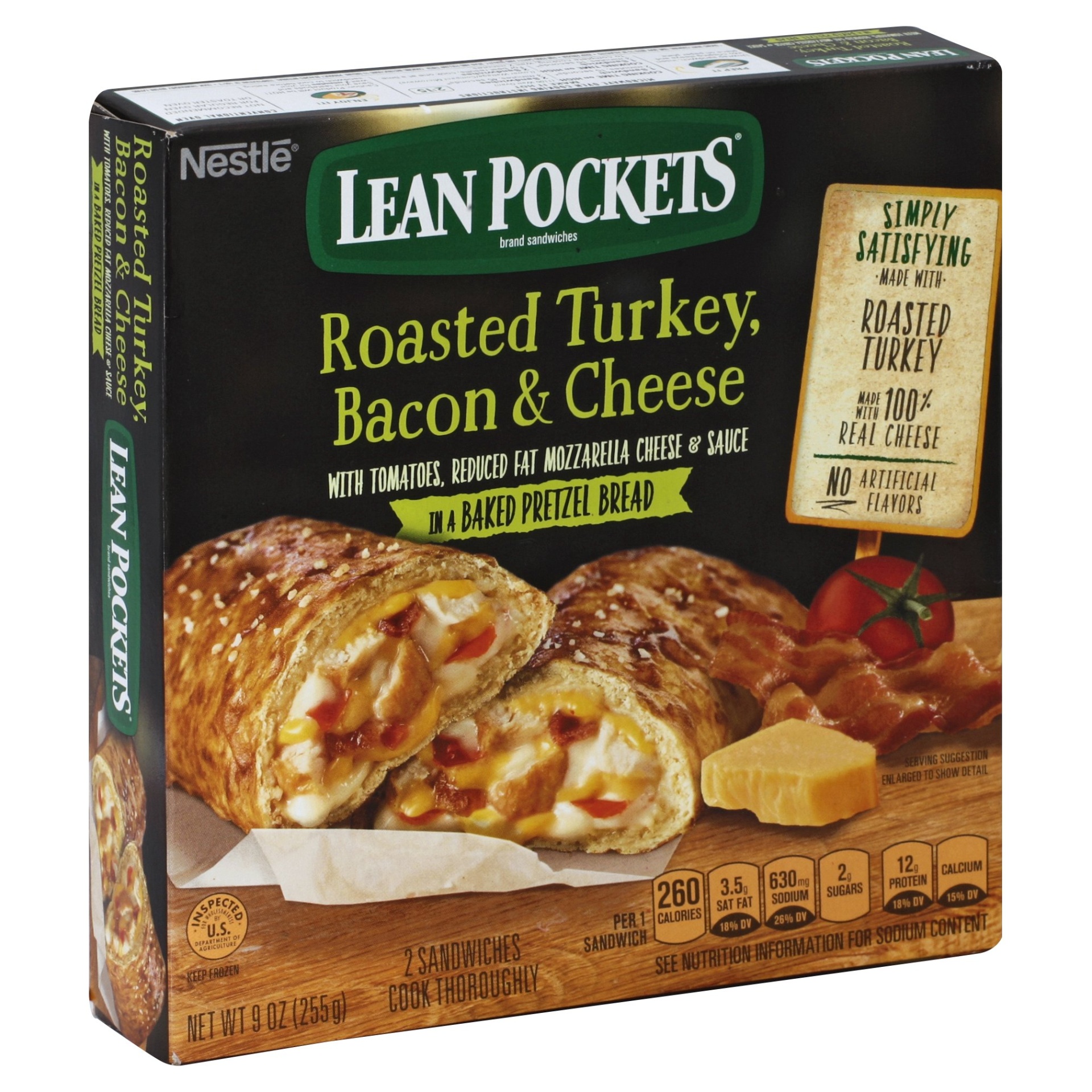 slide 1 of 8, Lean Pockets Roasted Turkey With Bacon And Cheese Pretzel Bread Sandwiches, 2 ct