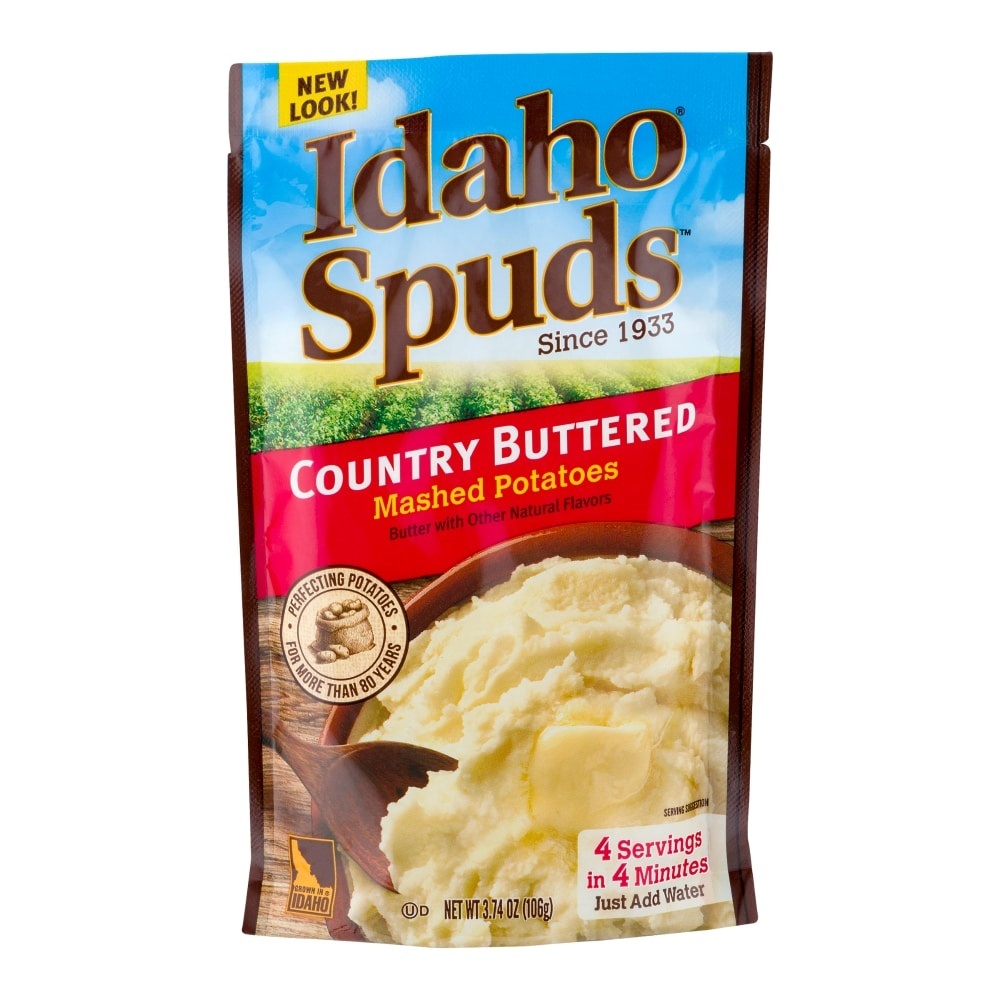 slide 1 of 1, Idaho Spuds Mashed Potatoes, Country Buttered, 3.74 oz