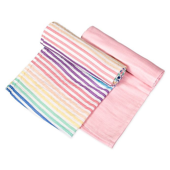 slide 1 of 4, The Honest Company Rainbow Stripe Organic Cotton Swaddle Blanket, 2 ct