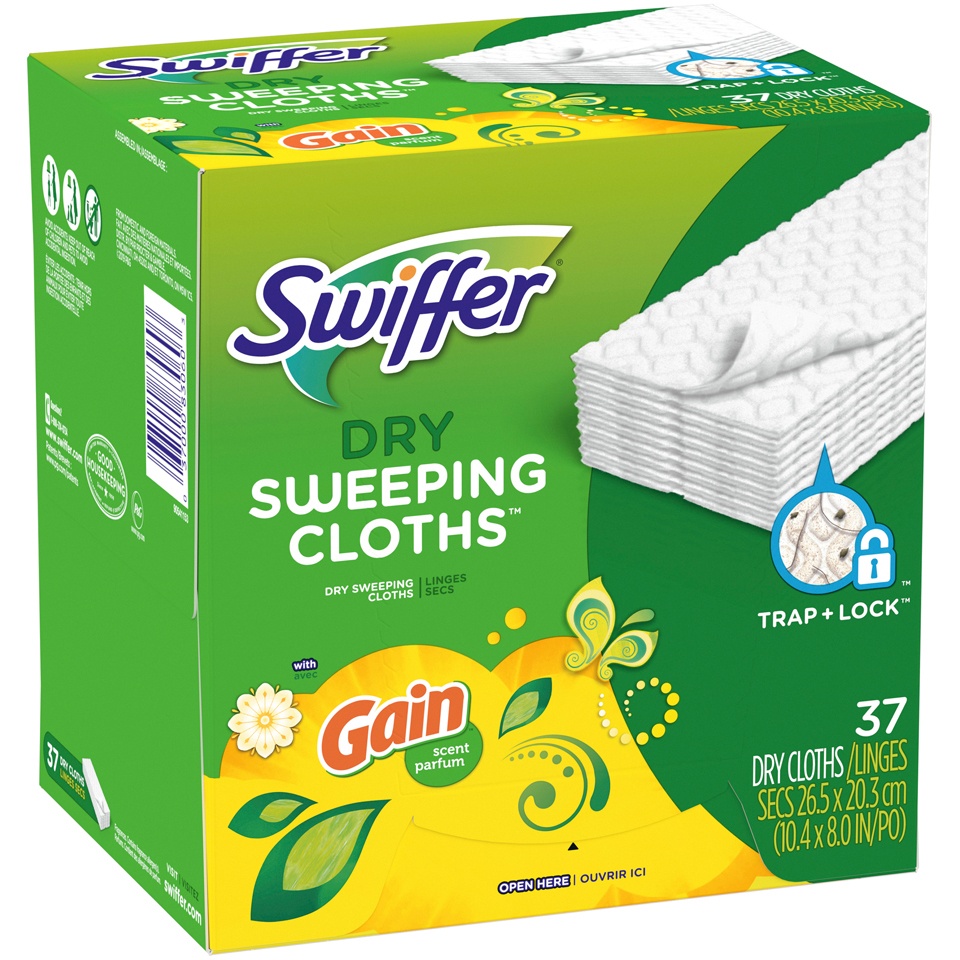 slide 2 of 2, Swiffer Sweeper Dry Sweeping Pad Multi Surface Refills For Dusters Floor Mop, Gain, 37 Count, 37 ct