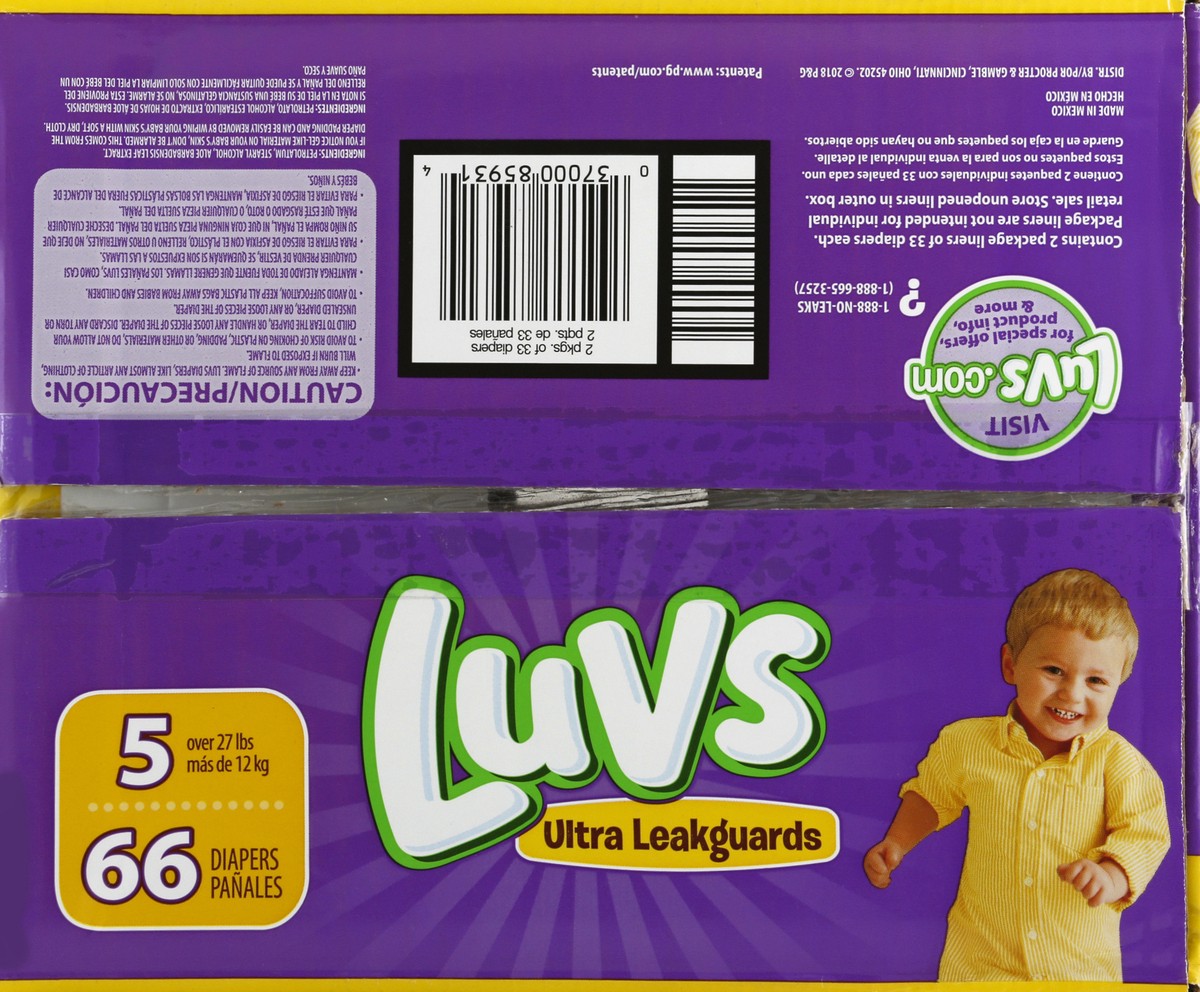 slide 5 of 6, Luvs Pro Level Leak Protection Diapers Size 5 66 Count, 66 ct