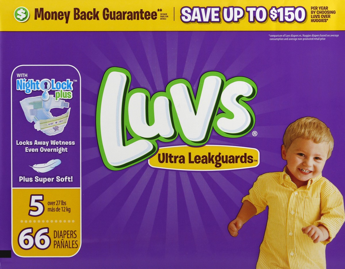 slide 3 of 6, Luvs Pro Level Leak Protection Diapers Size 5 66 Count, 66 ct