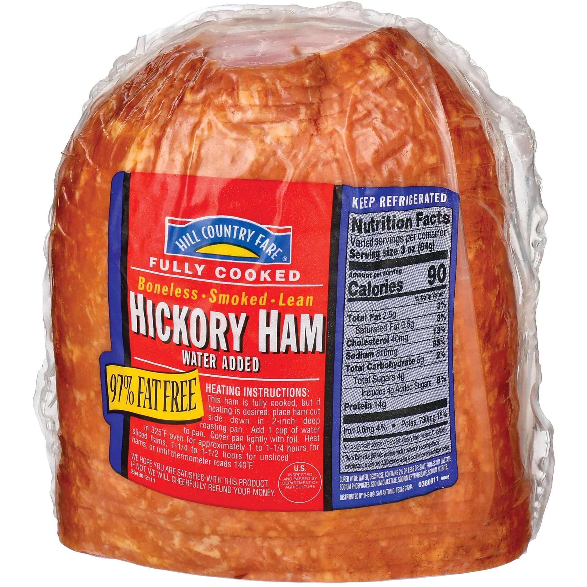 slide 1 of 1, Hill Country Fare Fully Cooked Hickory-Smoked Sliced Half Ham, per lb