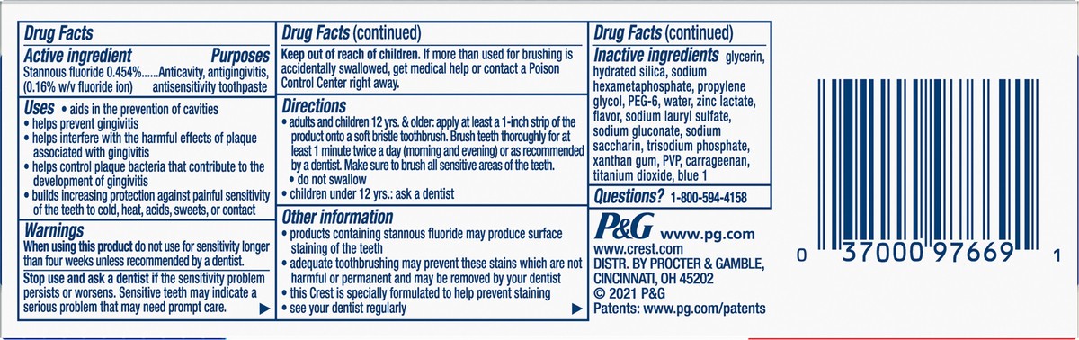 slide 2 of 3, Crest Pro Health Advanced Sensitive Relief Fluoride Toothpaste 3.5 oz, 3.5 oz