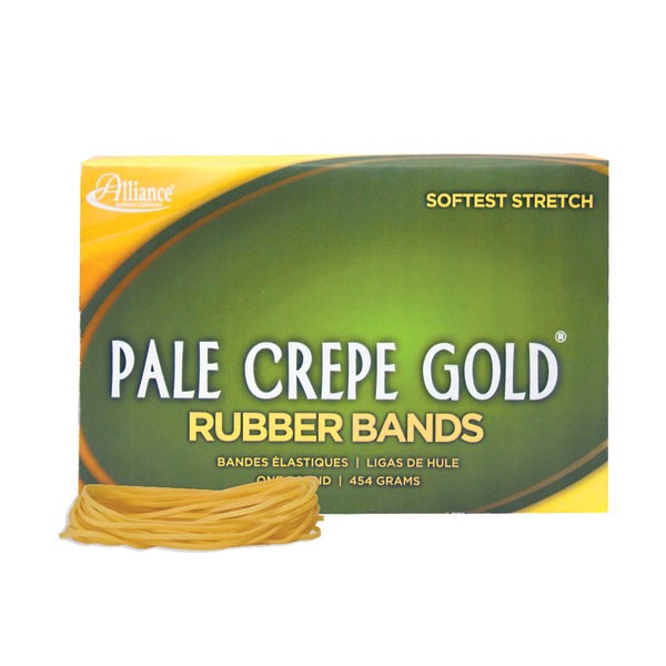 slide 7 of 10, Alliance Rubber Pale Crepe Gold® Rubber Bands, #19, 3 1/2"" x 1/16"", 1 Lb, Box Of 1,890, 1890 ct
