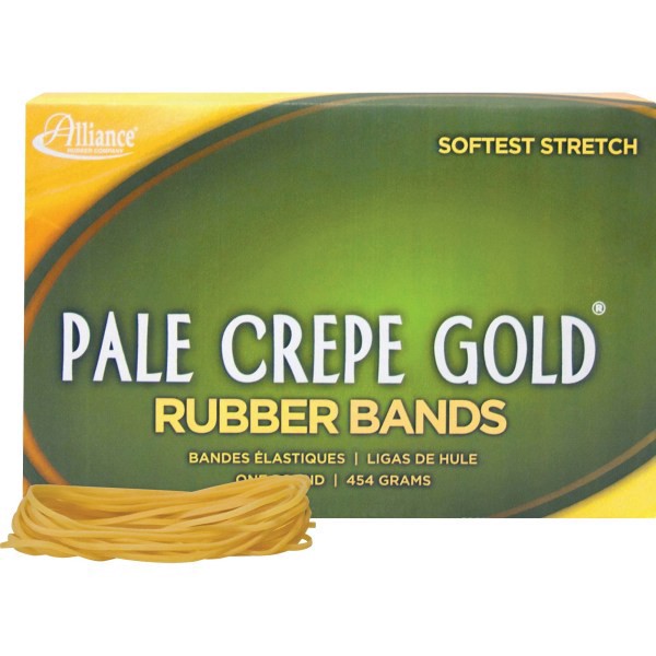 slide 6 of 10, Alliance Rubber Pale Crepe Gold® Rubber Bands, #19, 3 1/2"" x 1/16"", 1 Lb, Box Of 1,890, 1890 ct