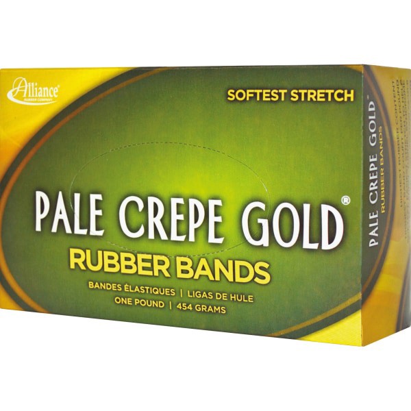 slide 3 of 10, Alliance Rubber Pale Crepe Gold® Rubber Bands, #19, 3 1/2"" x 1/16"", 1 Lb, Box Of 1,890, 1890 ct