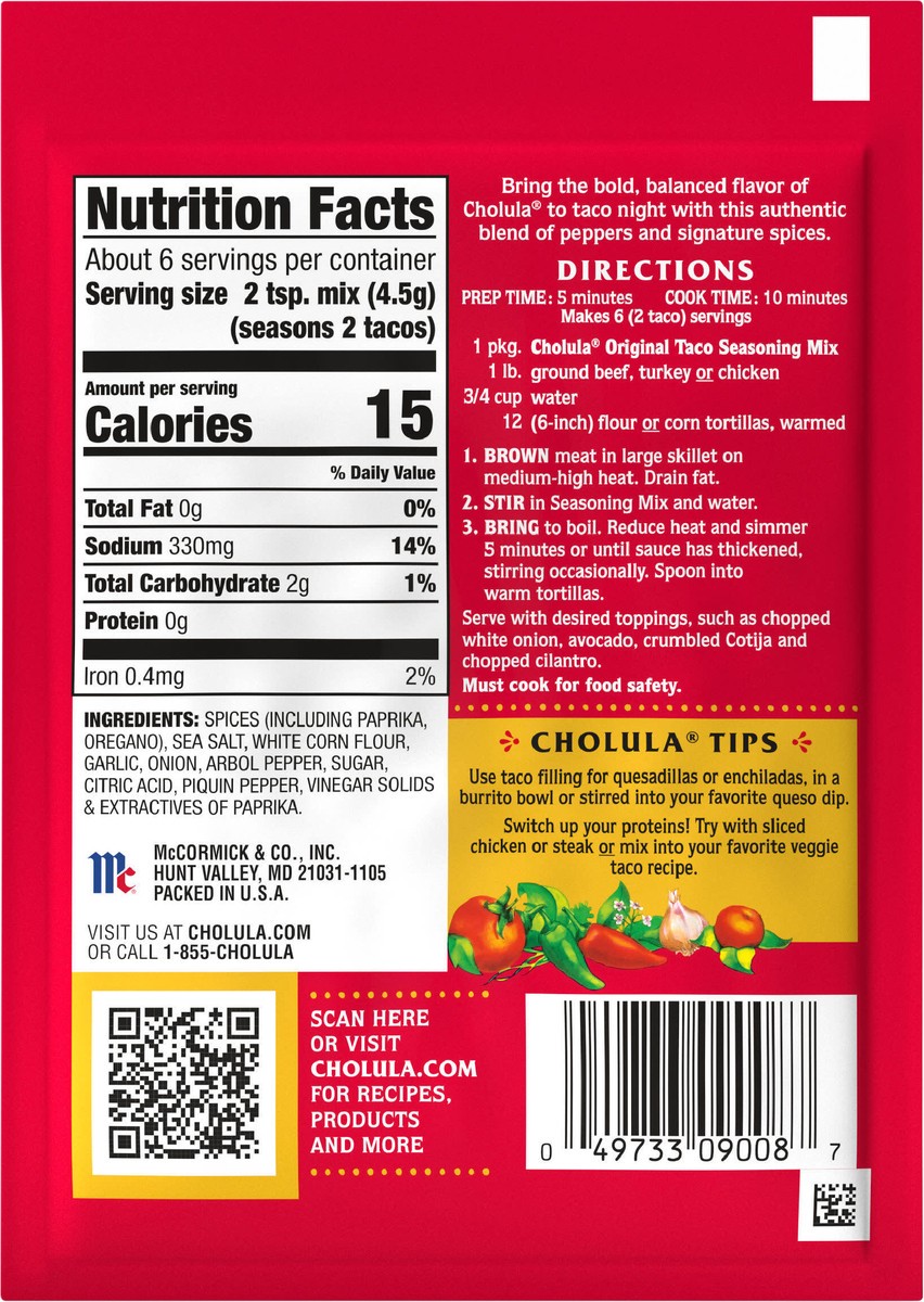 slide 7 of 9, Cholula Taco Seasoning Mix - Original, 1 oz, 1 oz