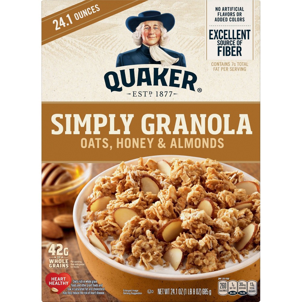 slide 5 of 8, Quaker Simply Granola Regular, Oats, Honey, Almond - 24.1oz, 24.1 oz
