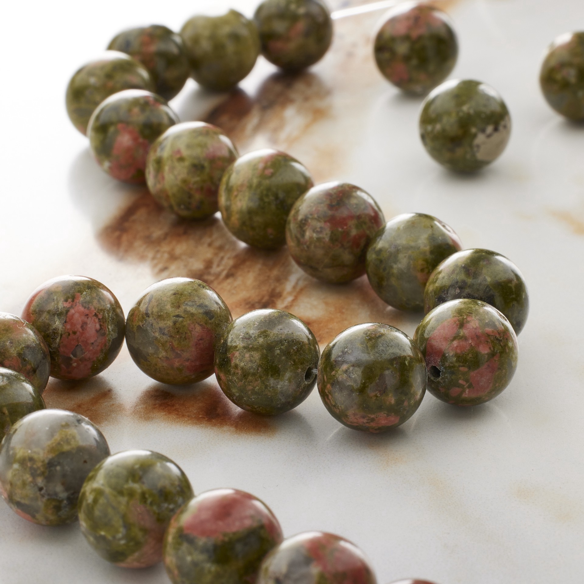 slide 2 of 3, Green & Orange Unakite Round Beads, 10mm By Bead Landing, 10mm