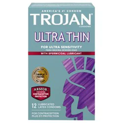 Trojan Condom Sensitivity Ultra Thin Spermicidal Lubricated Condoms, 12 Count