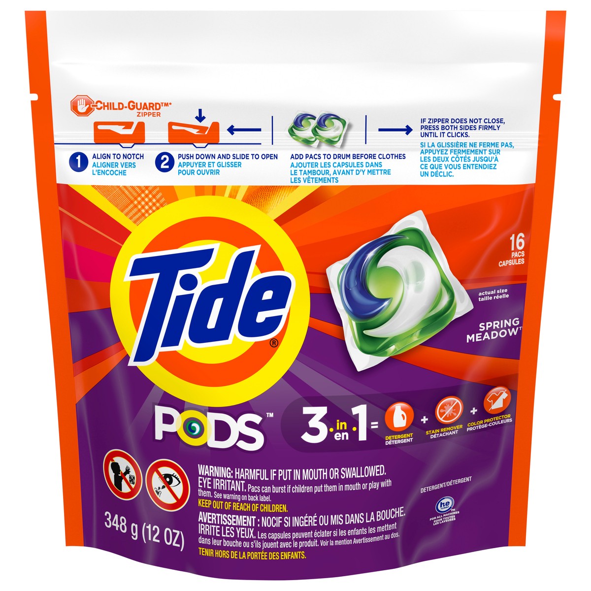 slide 7 of 9, Tide PODS Liquid Laundry Detergent Pacs, Spring Meadow, 16 ct, 16 ct