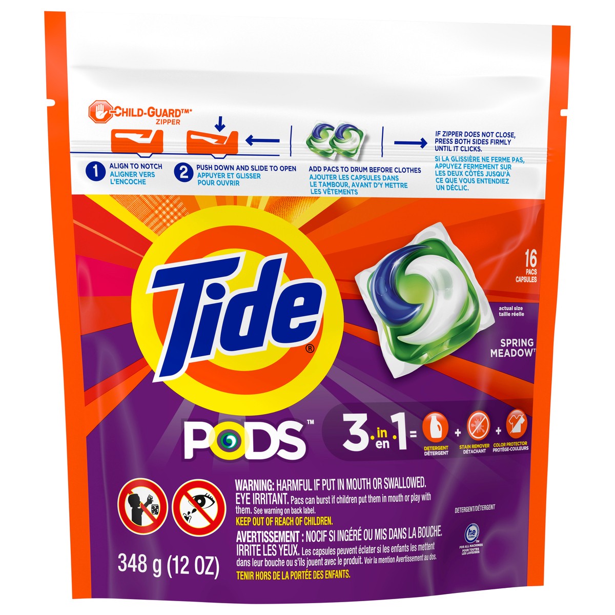 slide 3 of 9, Tide PODS Liquid Laundry Detergent Pacs, Spring Meadow, 16 ct, 16 ct