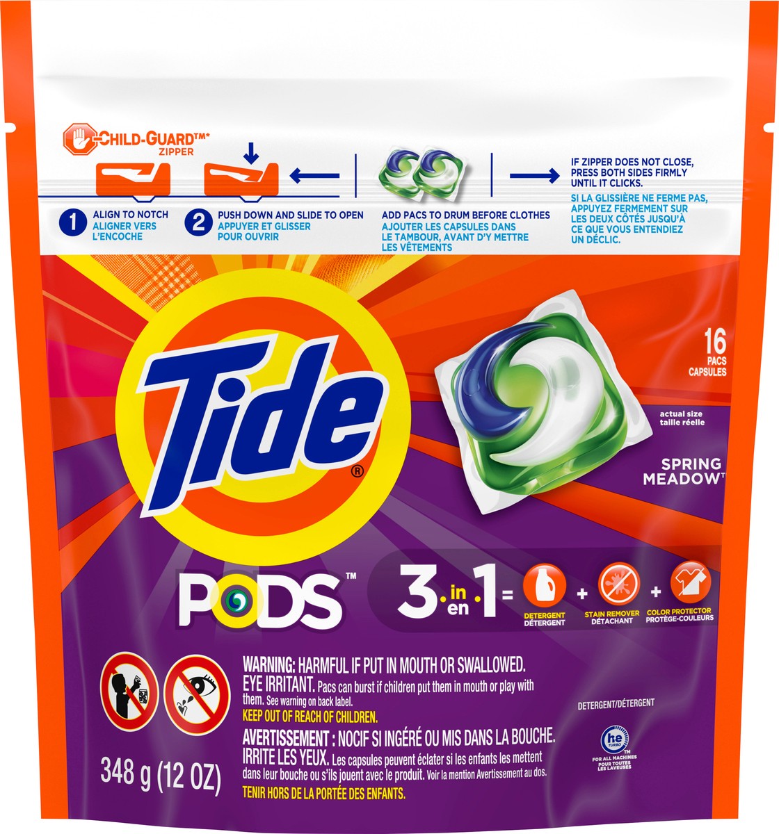 slide 9 of 9, Tide PODS Liquid Laundry Detergent Pacs, Spring Meadow, 16 ct, 16 ct