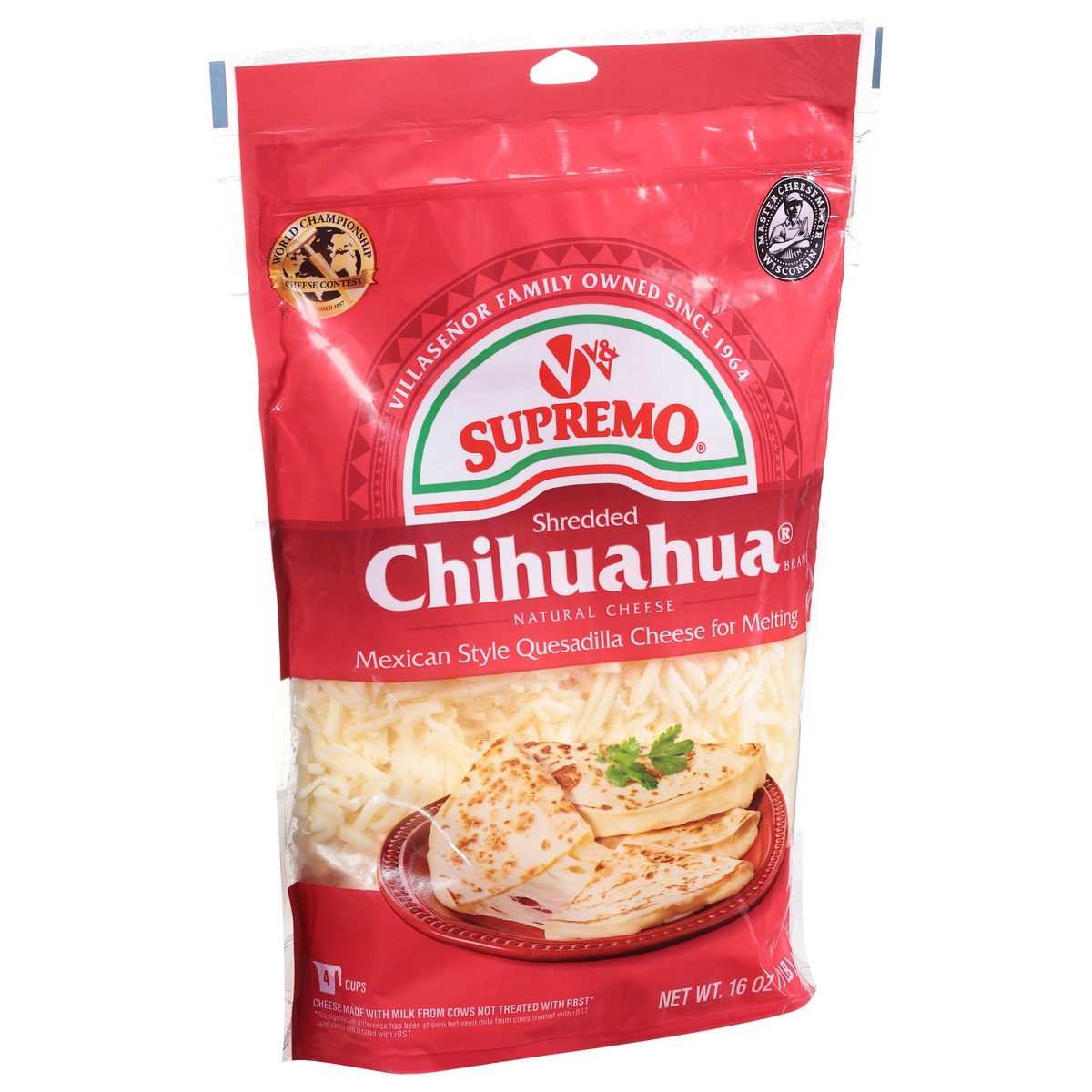 slide 10 of 13, Supremo Chihuahua Mexican Style Quesadilla Natural Shredded Cheese 16 oz, 16 oz