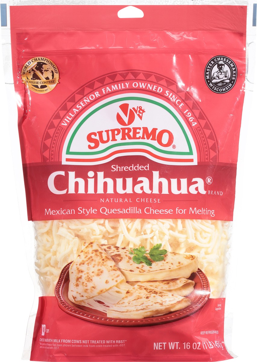 slide 7 of 13, Supremo Chihuahua Mexican Style Quesadilla Natural Shredded Cheese 16 oz, 16 oz