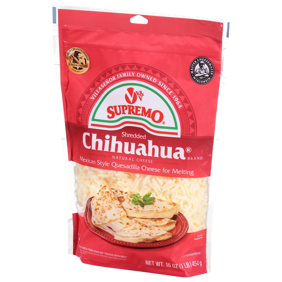 slide 9 of 13, Supremo Chihuahua Mexican Style Quesadilla Natural Shredded Cheese 16 oz, 16 oz