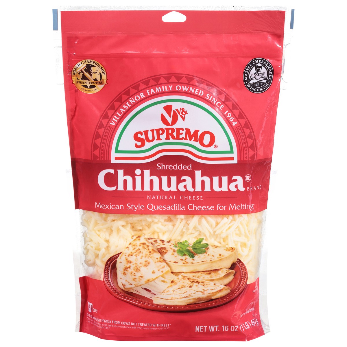 slide 4 of 13, Supremo Chihuahua Mexican Style Quesadilla Natural Shredded Cheese 16 oz, 16 oz