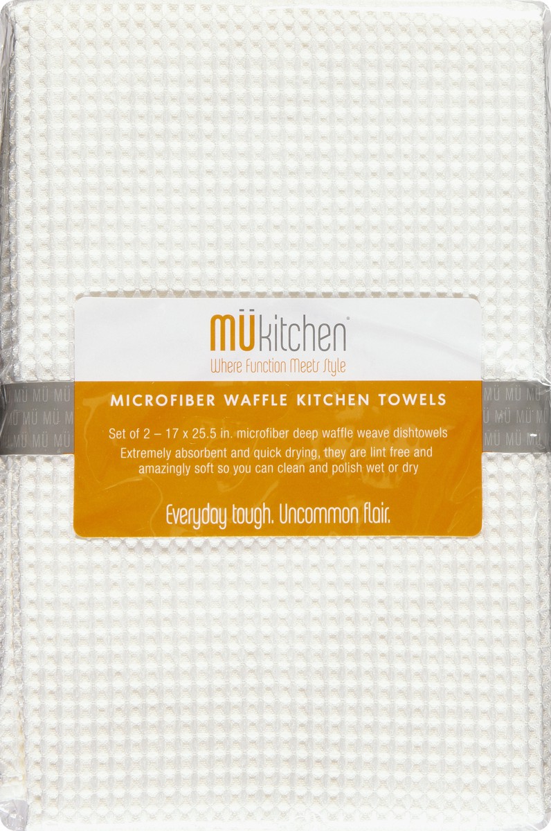 slide 6 of 9, MUkitchen Microfiber Waffle White Kitchen Towels 2 ea, 2 ct