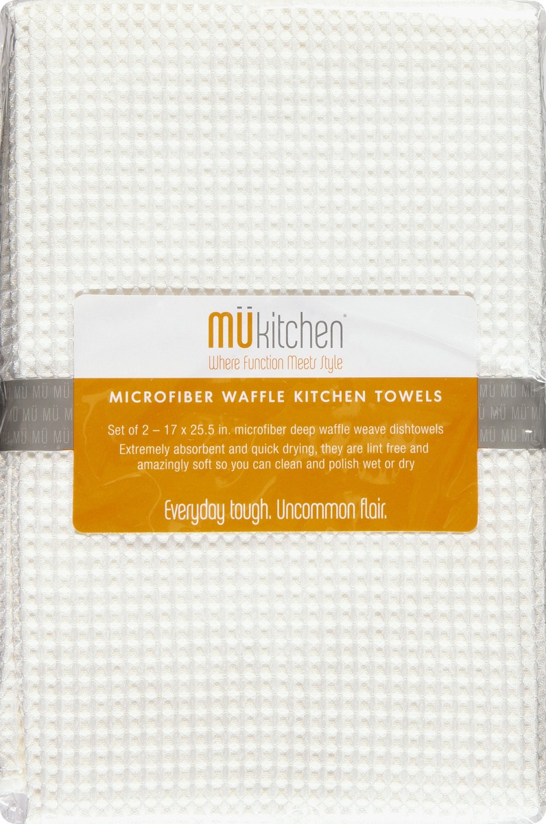 slide 1 of 9, MÜkitchen Microfiber Waffle White Kitchen Towels - 2 ea, 2 ct