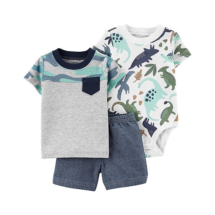 slide 1 of 1, carter's Newborn Dino Short Sleeve Bodysuit, T-Shirt and Short Set - Grey, 3 ct