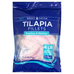 Great Catch 4 Pound Boneless & Skinless Tilapia Fillets 4 lb