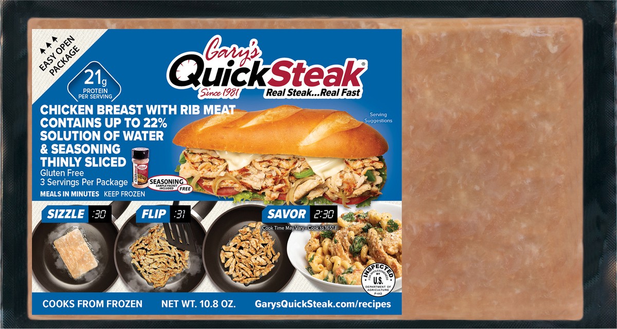 slide 3 of 3, Gary's Quick Steak Gary's W/ Rib Meat Chicken Breast, 12 oz