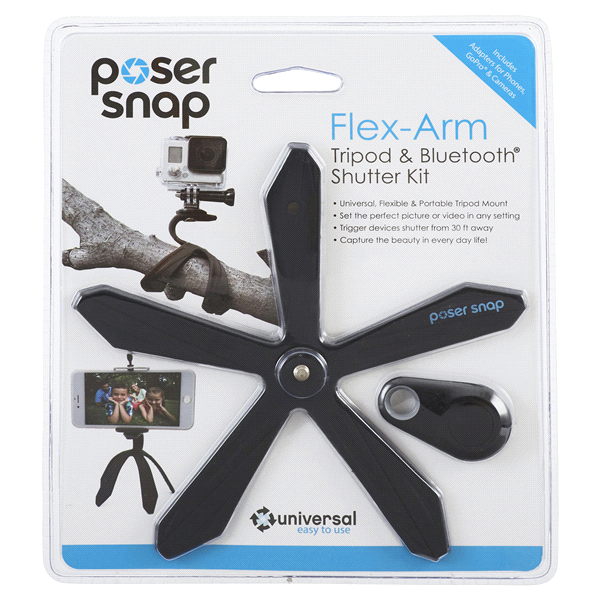 slide 1 of 1, Poser Snap Mobile Tripod & Bluetooth Shutter Kit, 1 ct