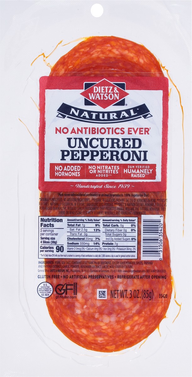 slide 9 of 9, Dietz & Watson Uncured Pepperoni 3 oz, 3 oz