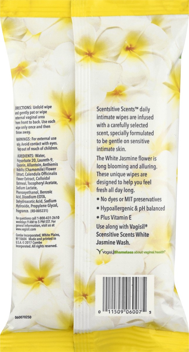 slide 9 of 9, Vagisil Scentsitive Scents Daily Intimate Wipes - White Jasmine, 30 ct