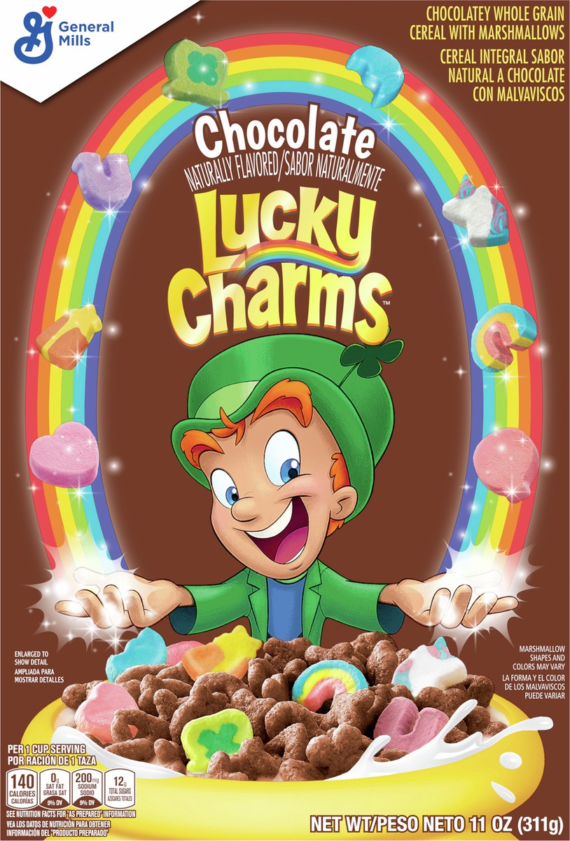 slide 2 of 9, Lucky Charms Chocolate Lucky Charms Cereal with Marshmallows, 11 OZ, 11 oz