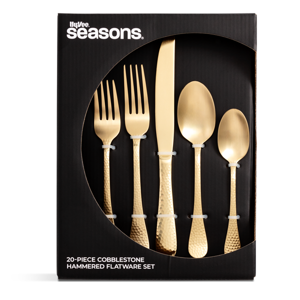 slide 1 of 1, Hy-Vee Seasons 20-Piece Cobblestone Hammered Flatware, Gold, 1 ct
