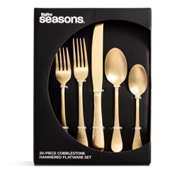 Hy-Vee Seasons 20-Piece Cobblestone Hammered Flatware, Gold