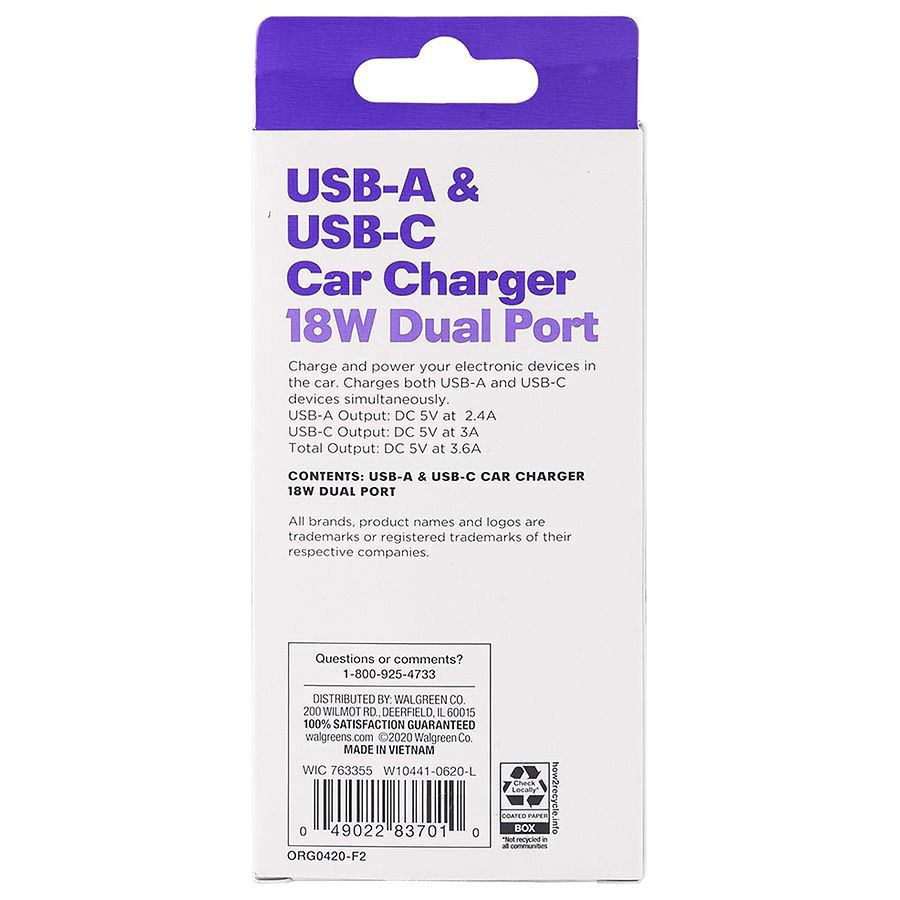 slide 2 of 3, Infinitive USB-A & USB-C Car Charger, 1 ct