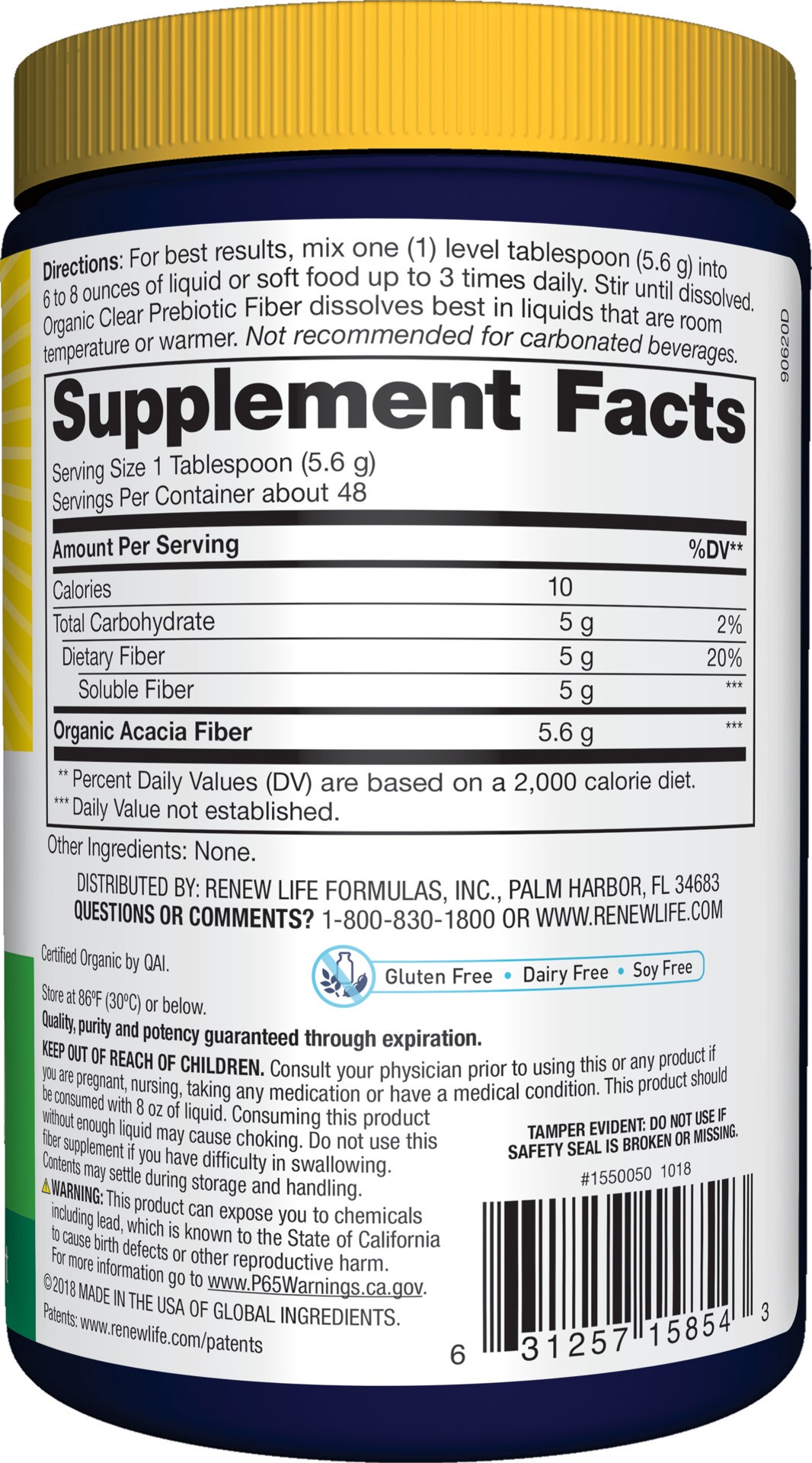 slide 5 of 5, Renew Life Adult Fiber Supplement - Organic Clear Prebiotic Fiber - Dietary Fiber - Gluten, Dairy & Soy Free -  9.5 Ounce, 9.5 oz