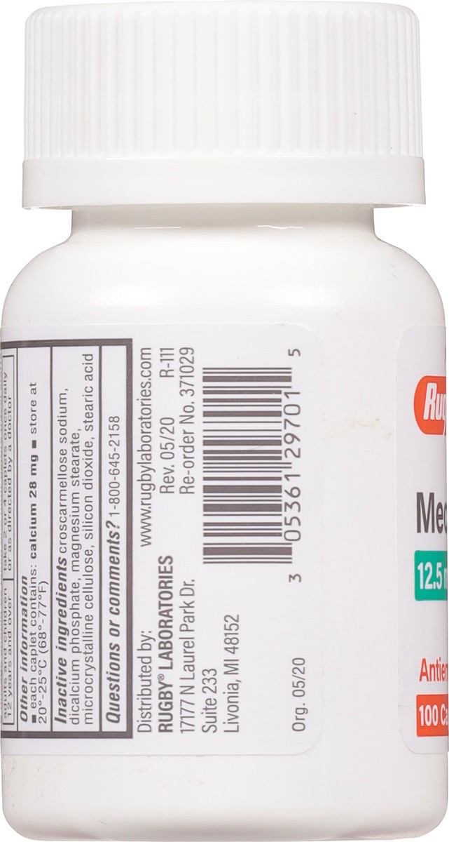 slide 8 of 9, Rugby Meclizine, 12.5 Mg, Caplets, 100 ct